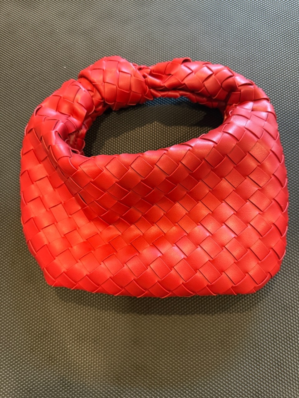 Red Woven Mini Bag with Knotted Handle